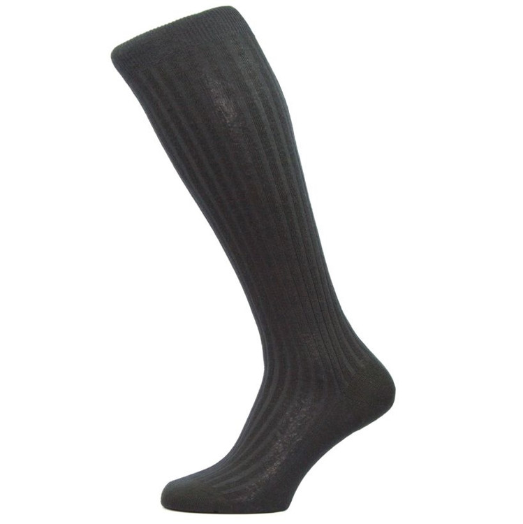 Laburnum - 5x3 Rib Merino Wool Over-the-Calf Sock in Black (3 Pair) by Pantherella