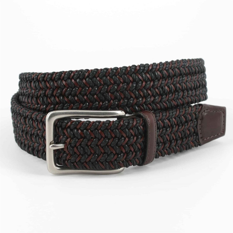 Italian Woven Cotton & Leather Belt in Navy/Brown by Torino