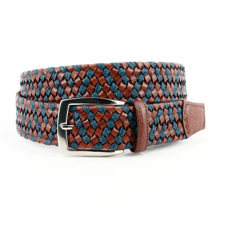 Italian Woven Cotton Belt in Olive, Brown & White by Torino Leather Co. -  Hansen's Clothing