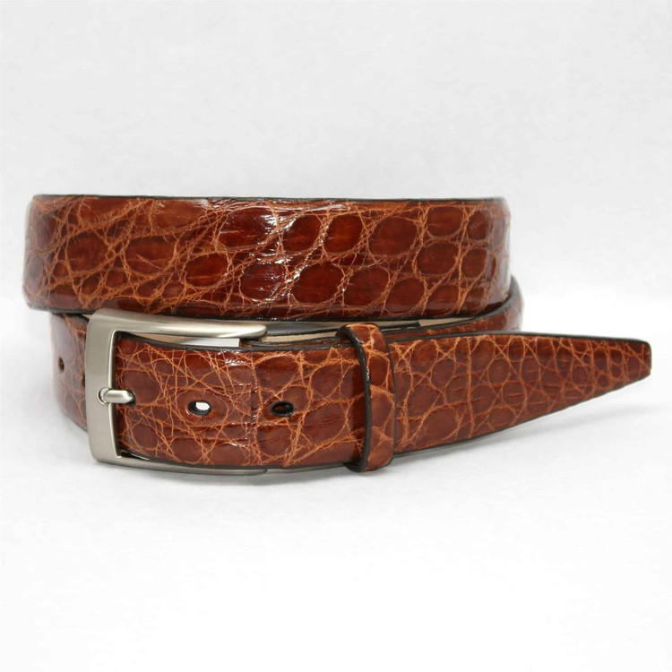 Glazed South American Caiman Belt in Cognac (EXTENDED SIZES) by Torino Leather Co.