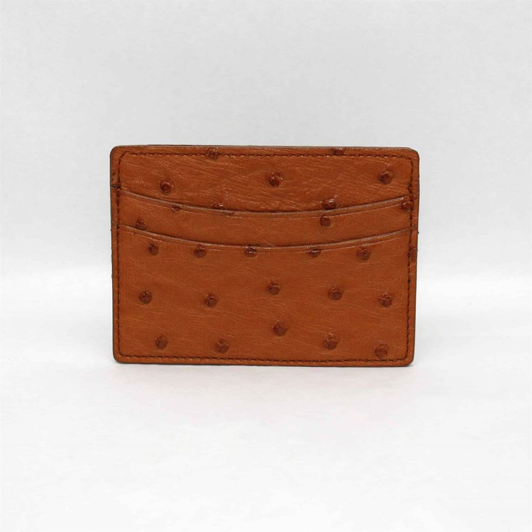 Leather Passport Wallet / Credit Card Case - Ostrich Leather - Walnut Brown