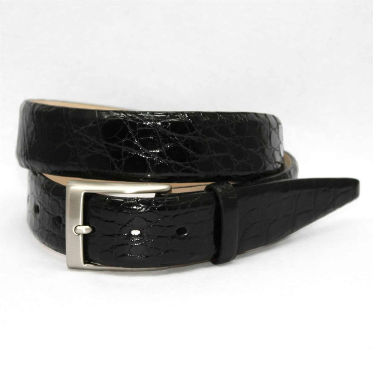 Glazed South American Caiman Belt in Black (EXTENDED SIZES) by Torino Leather Co.