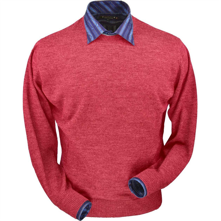 Royal Alpaca Crew Neck Sweater in Red Coral Heather by Peru Unlimited