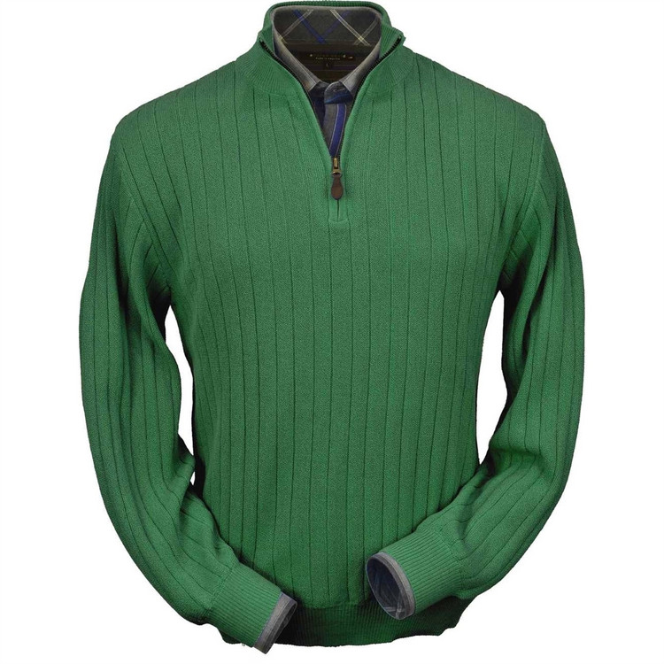 Baby Alpaca Link Stitch Half-Zip Mock Neck Sweater in Pebble Green by Peru Unlimited