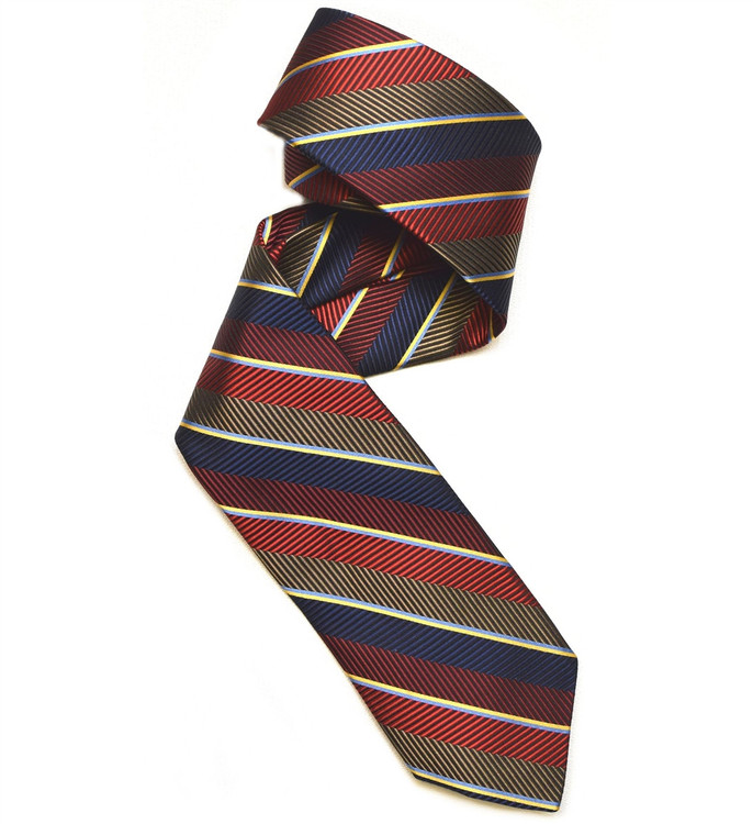 Red, Navy, and Tan Herringbone 'Sutter Stripe' Woven Silk Tie by Robert Talbott