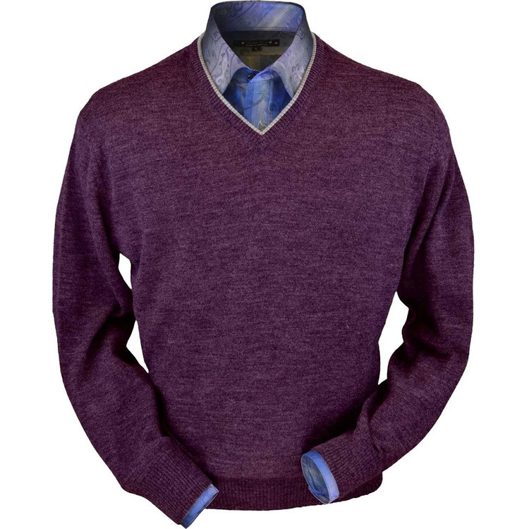 Royal Alpaca V-Neck Sweater in Plum Heather by Peru Unlimited