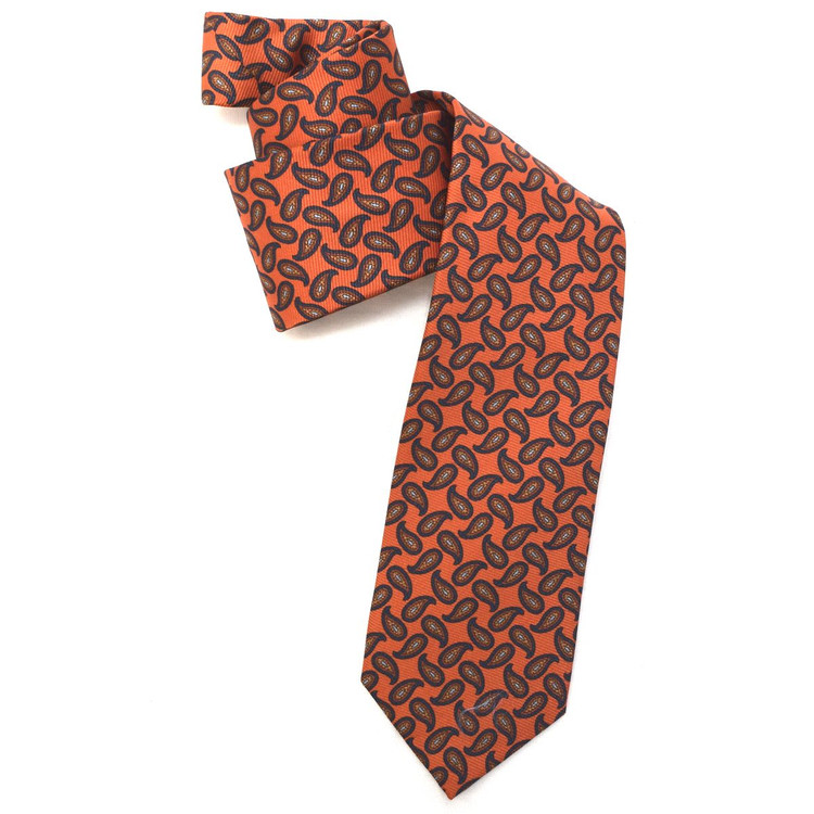 Orange, Navy, and Rust Matte Finish Printed Faille Tie by Robert Jensen