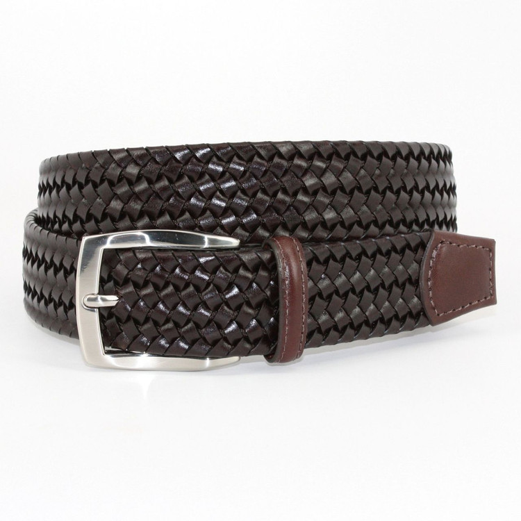 Italian Woven Cotton & Leather Belt in Navy/Brown by Torino