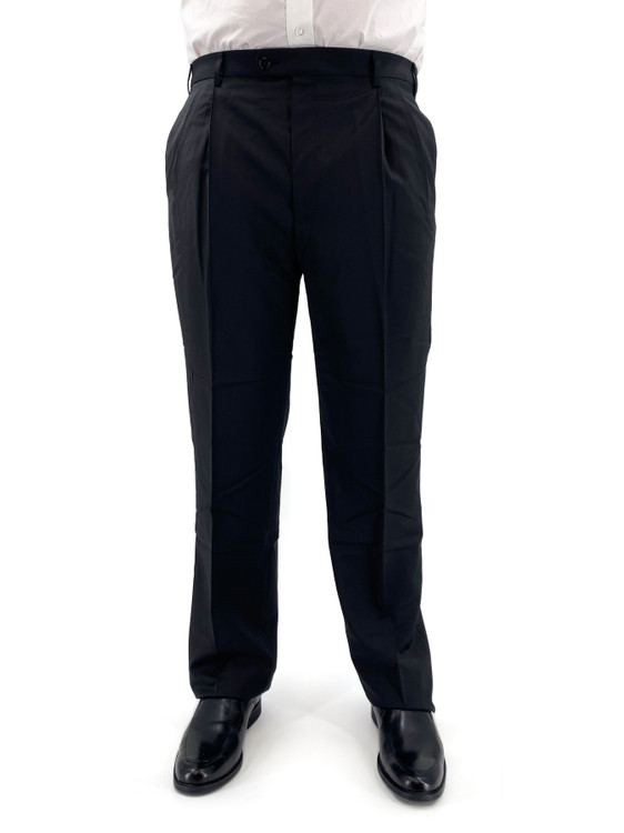 'Bennett' Wool Stretch Solid Trouser in Black by Zanella