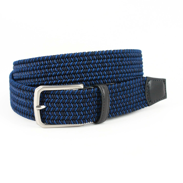 Italian Woven Rayon Elastic Belt in Navy by Torino Leather Co.