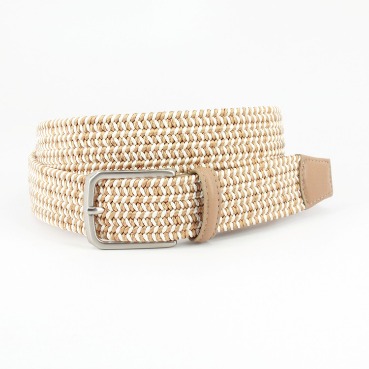 Italian Woven Rayon Elastic Belt in Camel by Torino Leather Co.