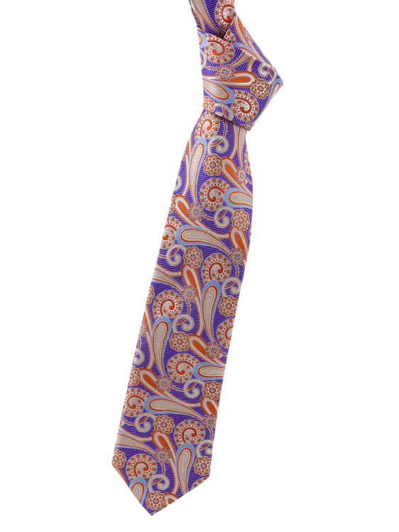 Purple, Orange and Blue Paisley Woven Silk Tie by Robert Jensen