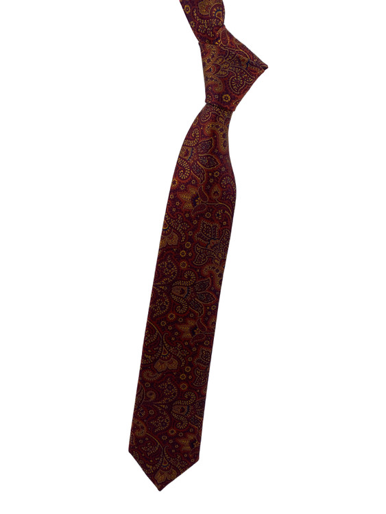 Maroon and Gold Paisley Woven Silk Tie by Robert Jensen