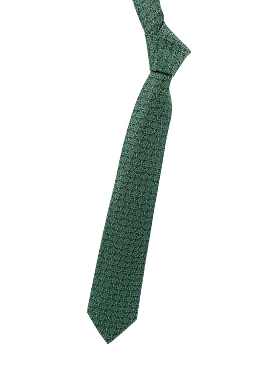 Green, Cream and Black Medallion Woven Silk Tie by Robert Jensen