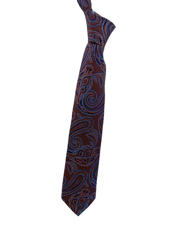 Brown and Navy Paisley Woven Silk Tie by Robert Jensen