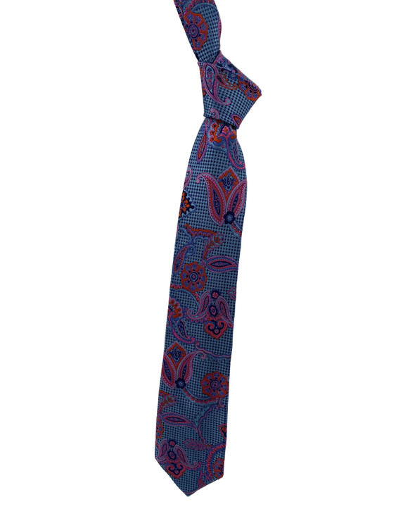 Blue, Pink and Orange Paisley Woven Silk Tie by Robert Jensen