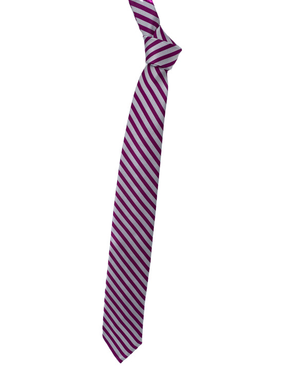 Lightweight Magenta and Silver Stripe Woven Silk Tie by Robert Talbott