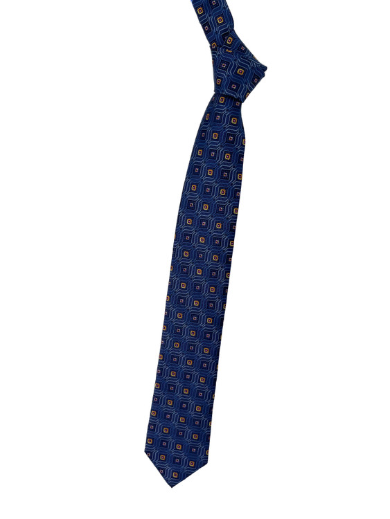 Best of Class Blue, Yellow and Orange Medallion Woven Silk Tie by Robert Talbott