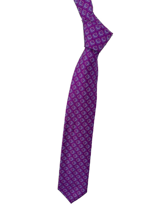 Best of Class Magenta, Periwinkle and White Geometric Woven Silk Tie by Robert Talbott