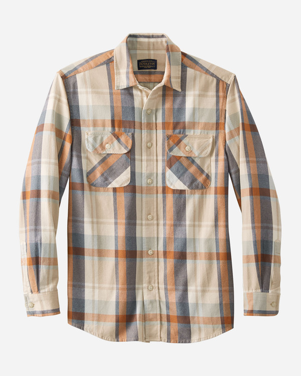 Beach Shack Cotton Twill Shirt in Blue and Sienna Plaid by Pendleton