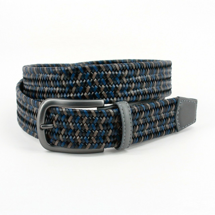 Italian Mini Strand Woven Stretch Leather Belt in Grey Multi by Torino Leather Co.