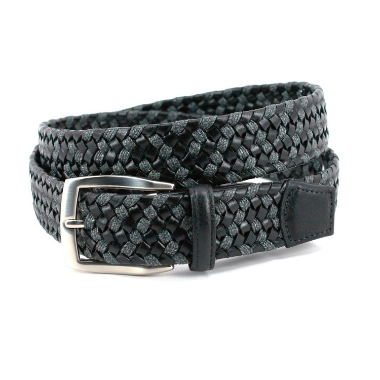 Italian Braided Leather & Linen Belt in Black and Grey by Torino Leather Co.