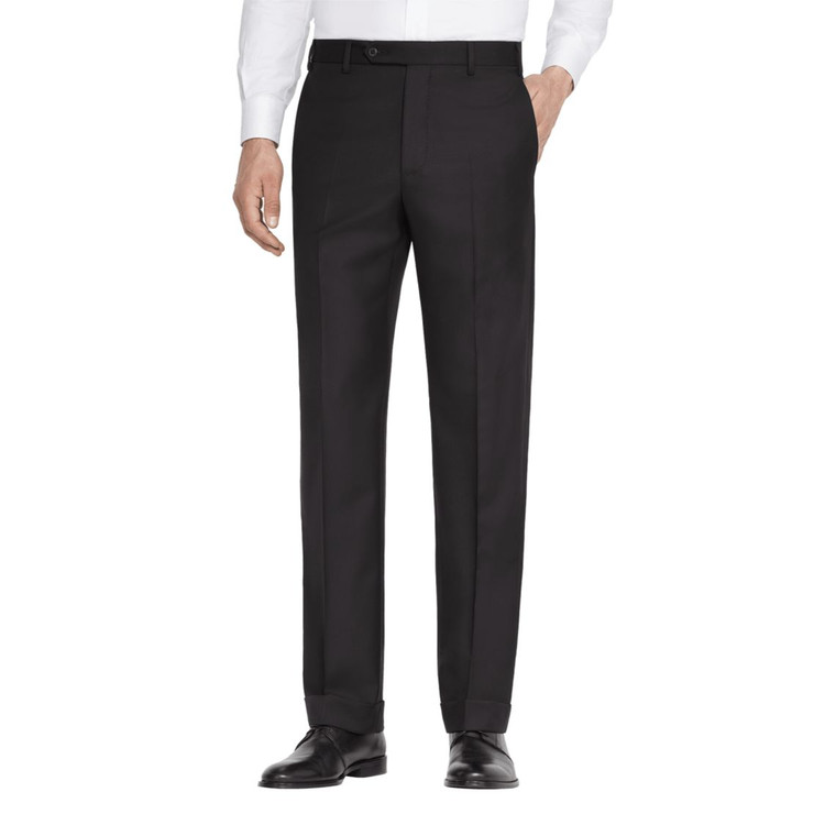 'Todd' Flat Front Luxury 120's Wool Serge Pant Size 42x28.5 with Plain Bottom in Black by Zanella
