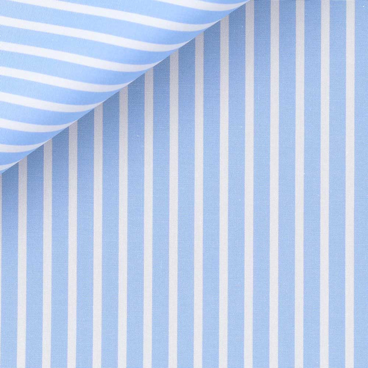 Sky Blue with White Bengal Stripe 120s 2-Ply Portland Poplin Custom Dress Shirt by Hansen 1902