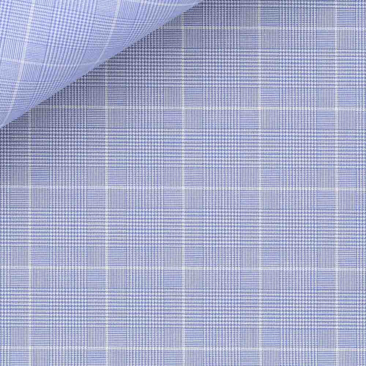 Blue and White Prince of Wales Check 100s 2-Ply Zephir 4489 Custom Dress Shirt by Hansen 1902