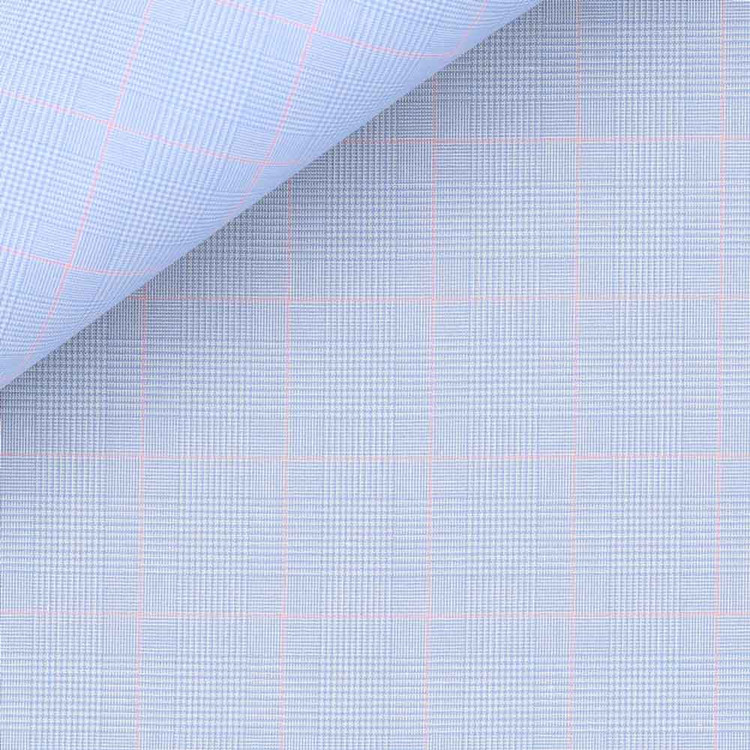 Light Blue and Pink Prince of Wales Check 100s 2-Ply Zephir 4489 Custom Dress Shirt by Hansen 1902