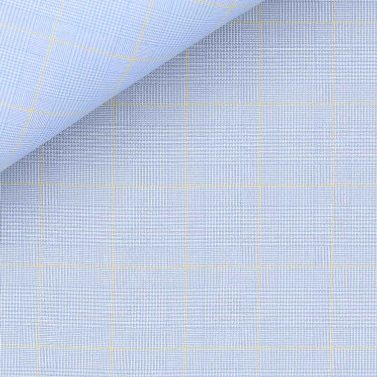 Light Blue and Yellow Prince of Wales Check 100s 2-Ply Zephir 4489 Custom Dress Shirt by Hansen 1902