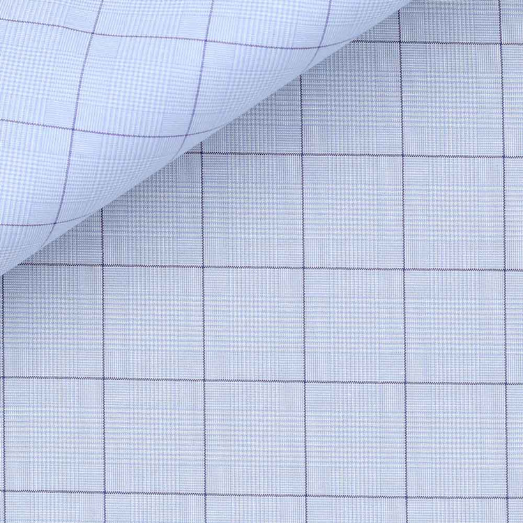 Light Blue and Navy Prince of Wales Check 100s 2-Ply Zephir 4489 Custom Dress Shirt by Hansen 1902