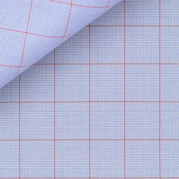 Blue and Red Prince of Wales Check 100s 2-Ply Zephir 4489 Custom Dress Shirt by Hansen 1902