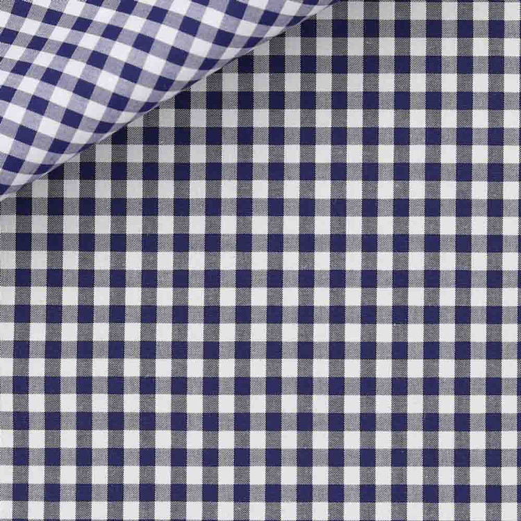 Navy Gingham Check 60s Single Ply Zephir 1818 Custom Dress Shirt by Hansen 1902