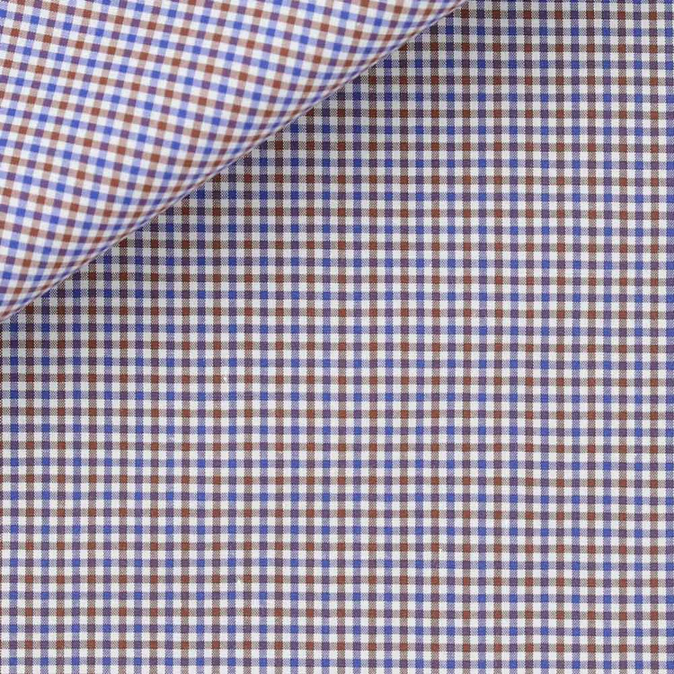 Blue and Brown Check 60s Single Ply Zephir 1818 Custom Dress Shirt by Hansen 1902