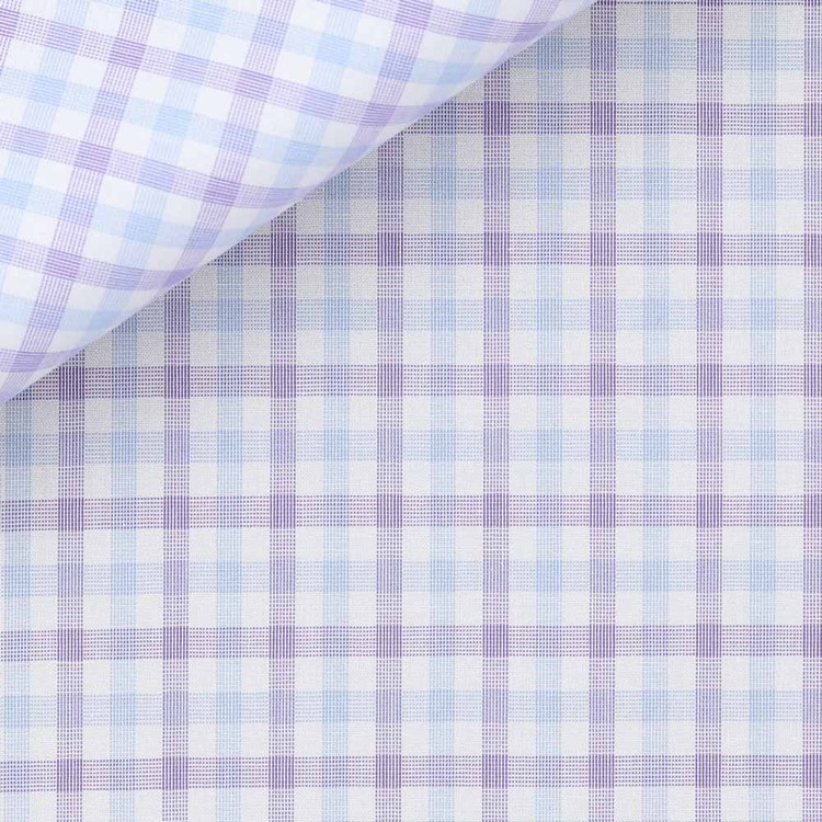 Light Blue and Purple Gingham Check 60s Single Ply Zephir 4489 Custom Dress Shirt by Hansen 1902