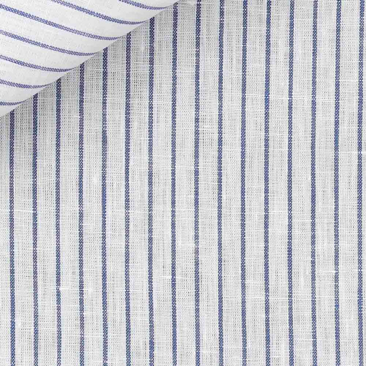 Navy Chalk Stripe Plain Weave 31s Single Ply Golden Linen Custom Dress Shirt by Hansen 1902