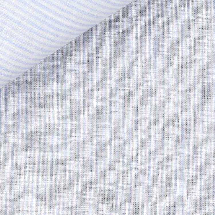 Blue Stripe Plain Weave 23s Single Ply Sahara Linen Custom Dress Shirt by Hansen 1902