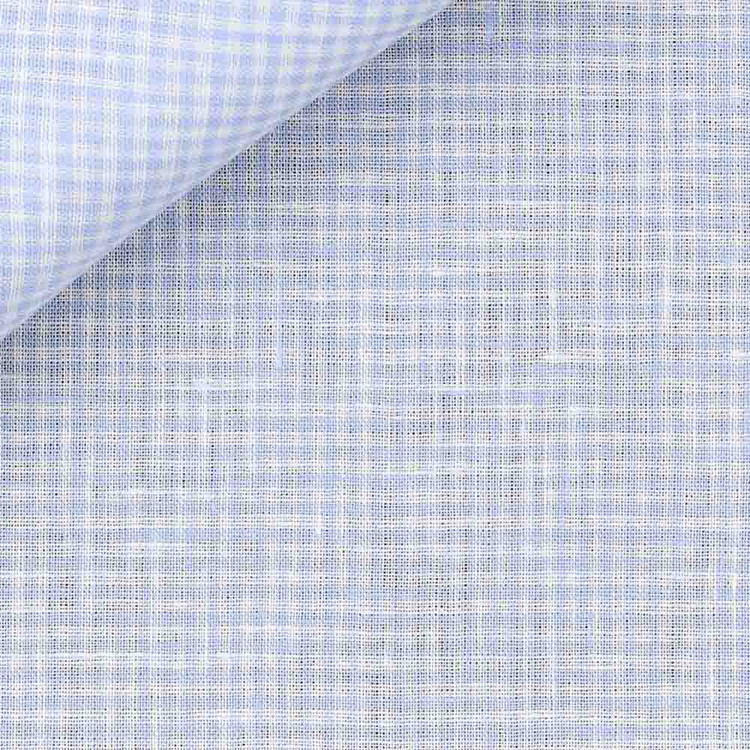 Blue and White Check Plain Weave 23s Single Ply Sahara Linen Custom Dress Shirt by Hansen 1902
