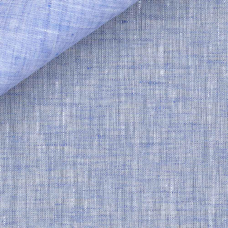 Blue Solid Plain Weave 23s Single Ply Sahara Linen Custom Dress Shirt by Hansen 1902