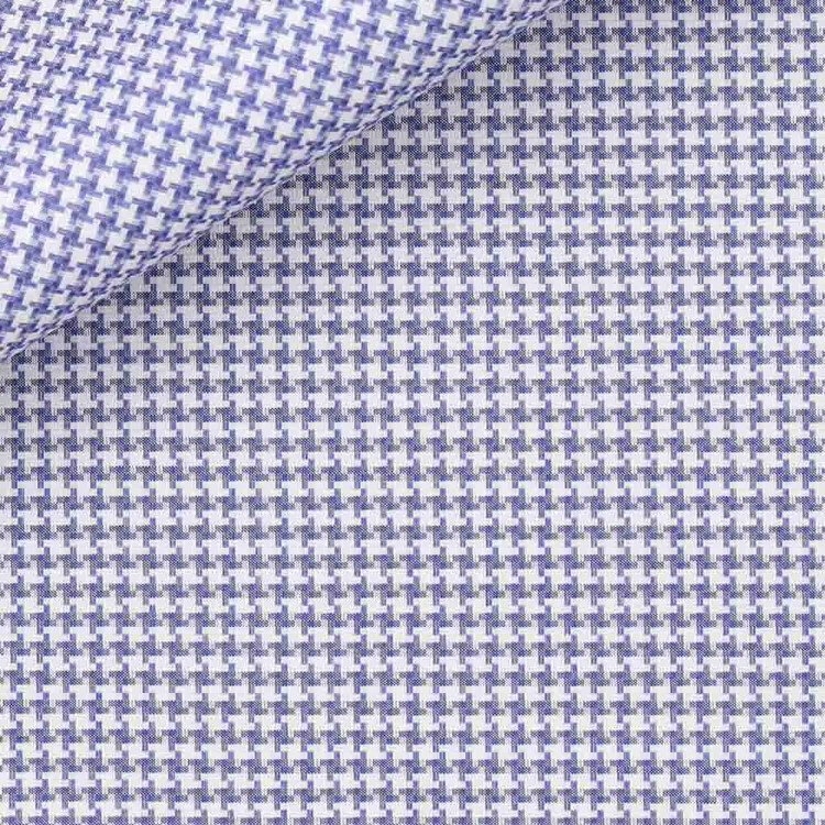 Blue and White Nailshead Check 70s Single Ply Piquet 70 Oxford Custom Dress Shirt by Hansen 1902