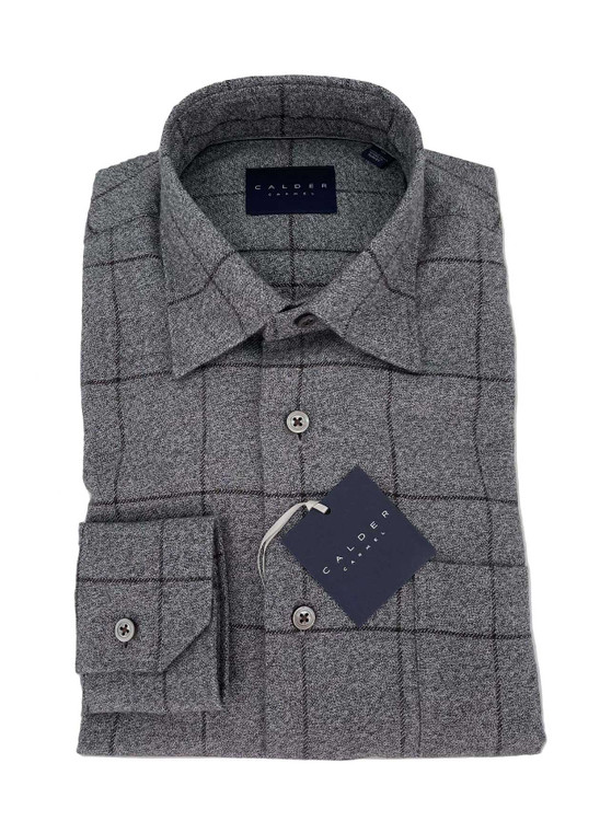 Luxury Double Brushed Flannel Twill Sport Shirt in Smoke by Calder