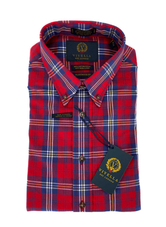 Red and Bright Blue Plaid Button-Down Shirt by Viyella