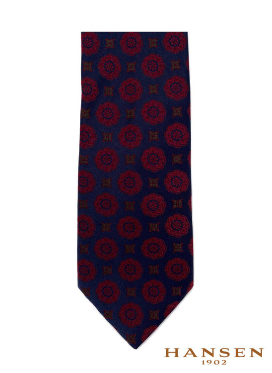 Luxury Navy with Wine Medallions Woven Silk Tie by Hansen 1902