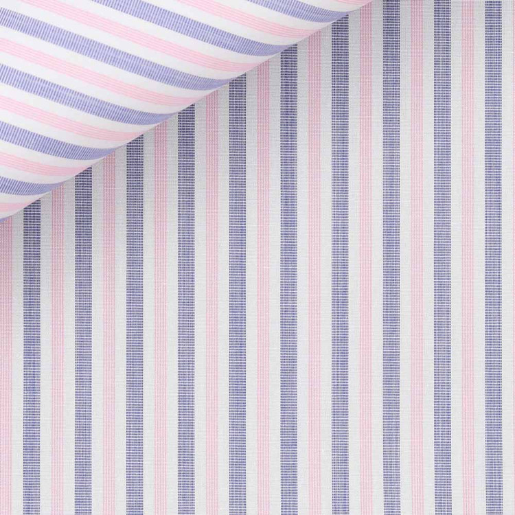 Navy and Pink Medium Stripe 120s 2-Ply Portland Poplin Custom Dress Shirt by Hansen 1902