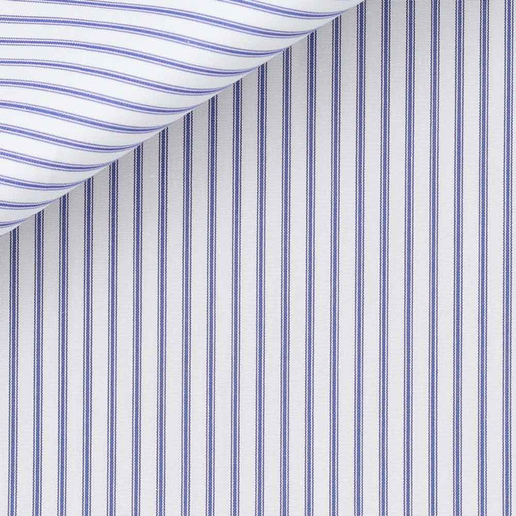 Blue and White Medium Stripe 120s 2-Ply Portland Poplin Custom Dress Shirt by Hansen 1902