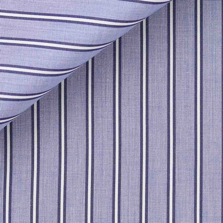 Blue with Navy Stripe 100s 2-Ply Regent Custom Dress Shirt by Hansen 1902