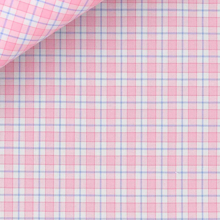 Pink and Blue Check 60s Single Ply Zephir 1818 Custom Dress Shirt by Hansen 1902