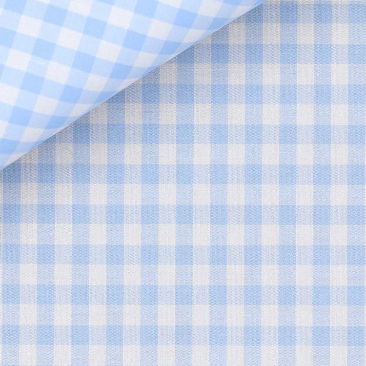 Sky Blue Buffalo Check 60s Single Ply Zephir 1818 Custom Dress Shirt by Hansen 1902