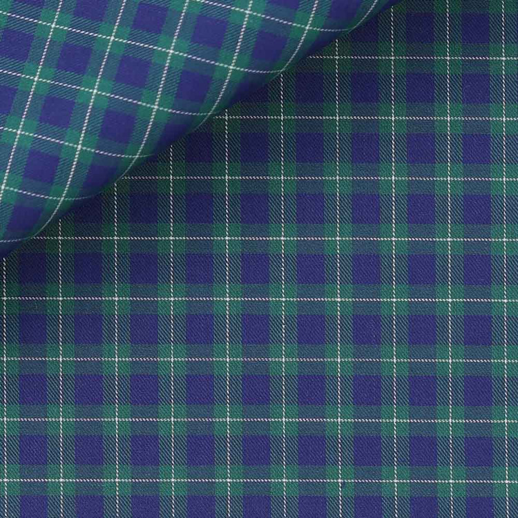 Green and Navy Check 60s Single Ply Twill 1818 Custom Dress Shirt by Hansen 1902